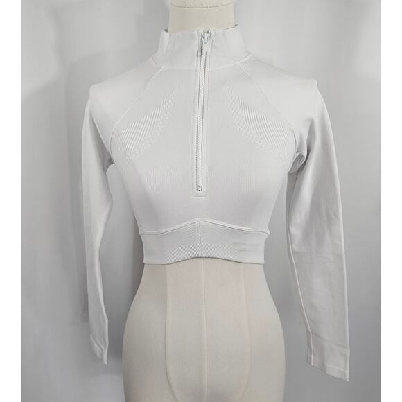 Joja Exhale White Cropped 1/2 Zip Textured Long Sleeve Pullover Size S NWOTF - Picture 2 of 14